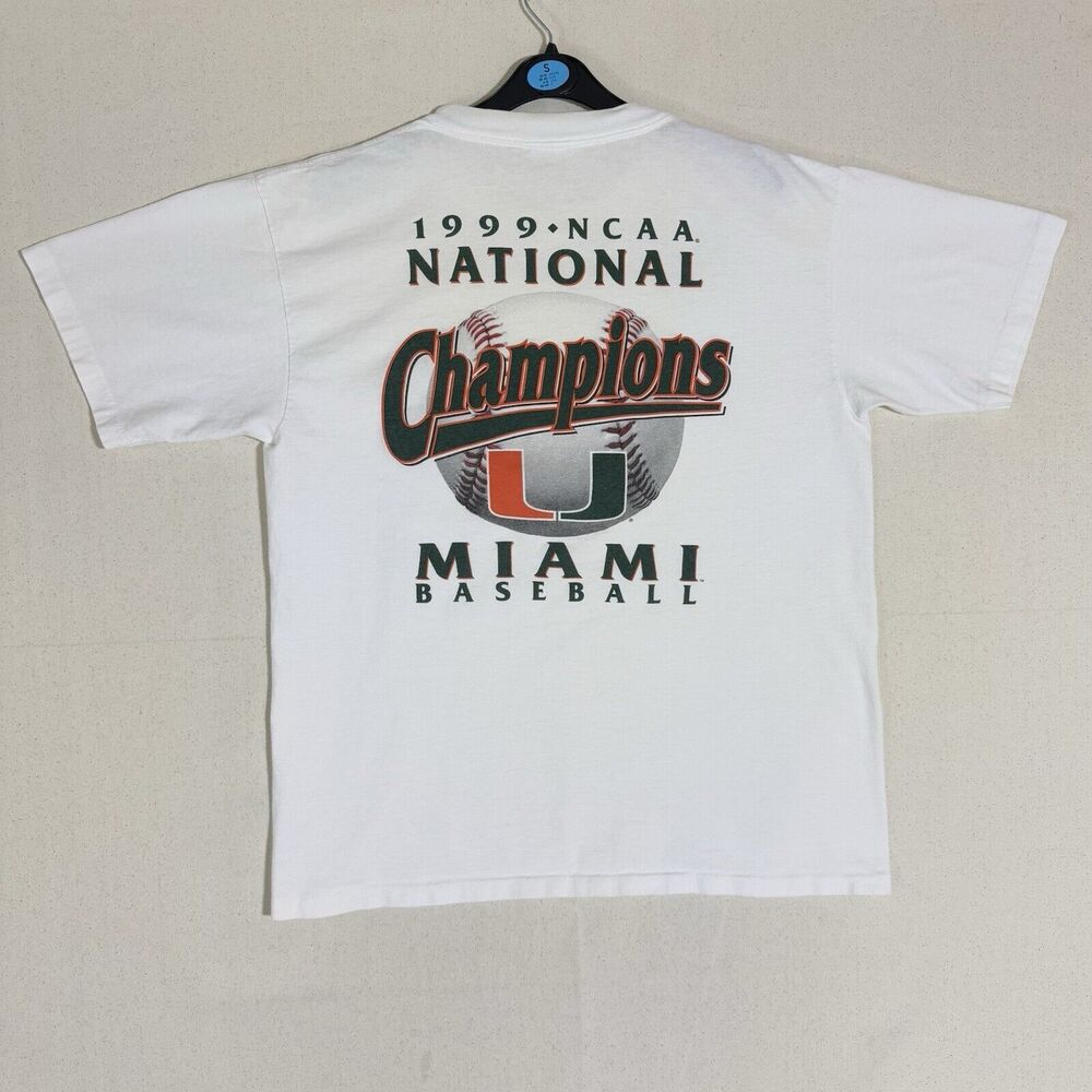 Vintage UNIVERSITY OF MIAMI HURRICANES 1999 CHAMPION T-Shirt White Size Large